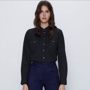 ZARA Black Denim Shirt w/pockets Long Sleeve Small